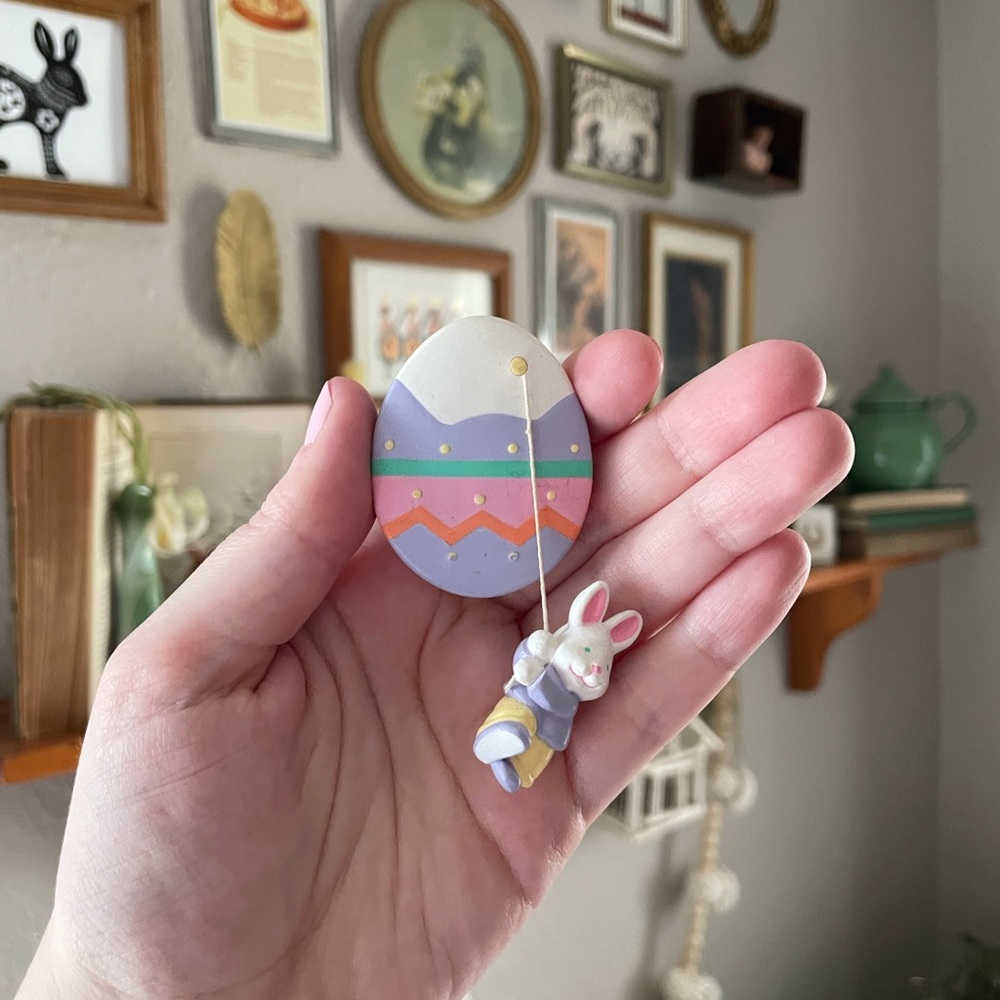 Easter Egg Brooch with Hanging Bunny | Easter